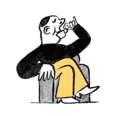 Illustration av en person som dricker te i en fåtölj. 