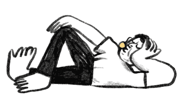 Illustration av en person som ligger ned och blåser en tuggummibubbla.