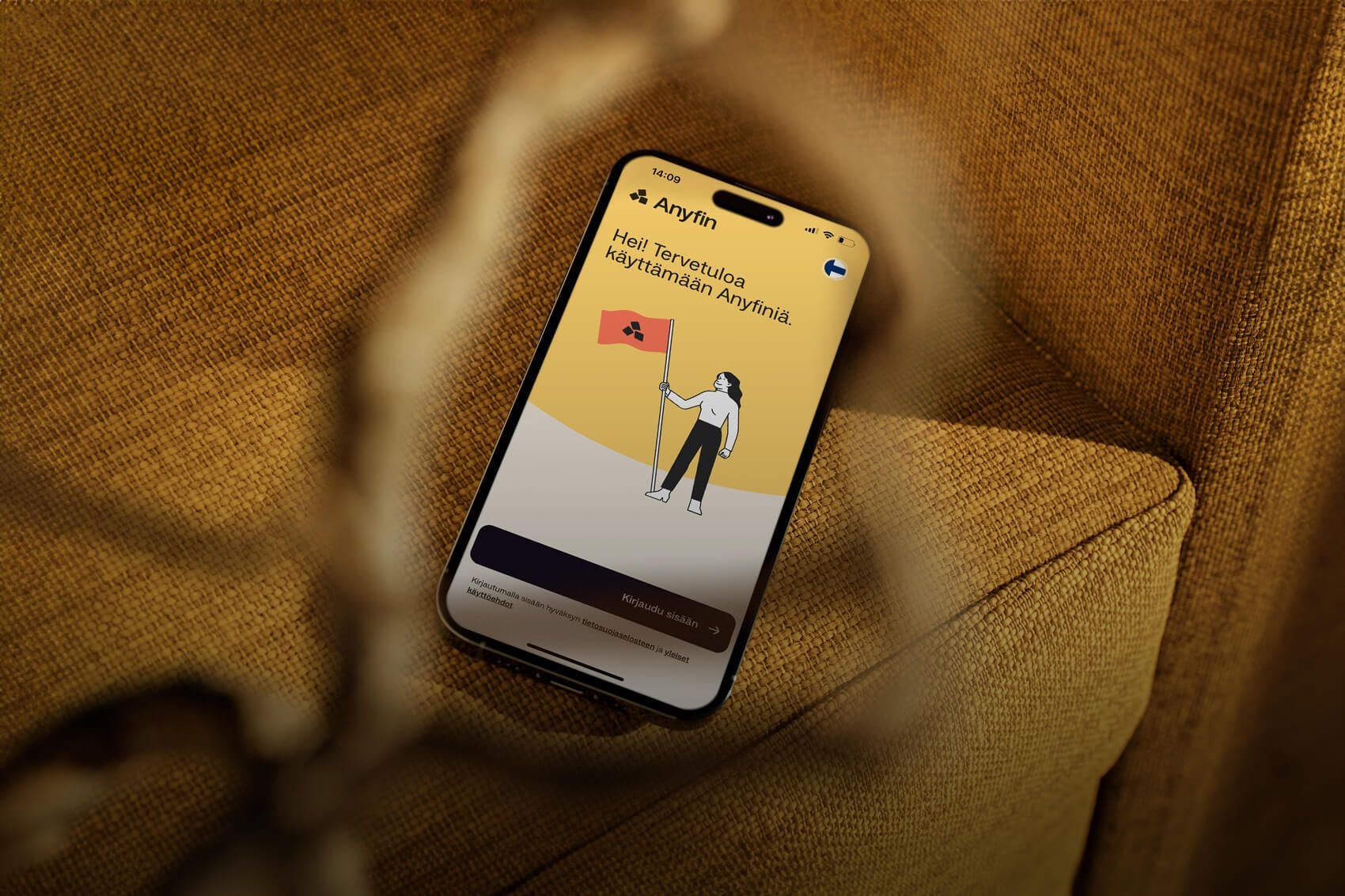 Kuva matkapuhelimesta, jossa on Anyfin-sovellus